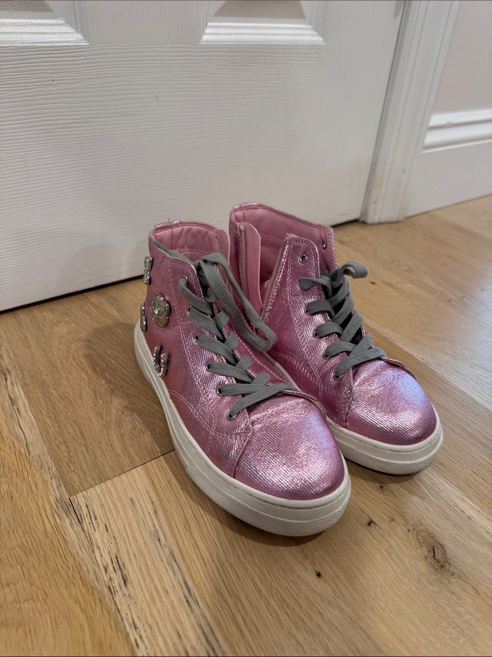 Steve Madden Metallic Pink High-Top Sneakers with Embellishments